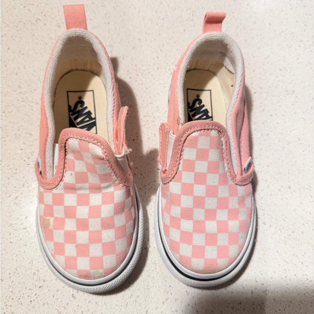 Vans Kids Pink and White Checkered Slip-On Sneakers